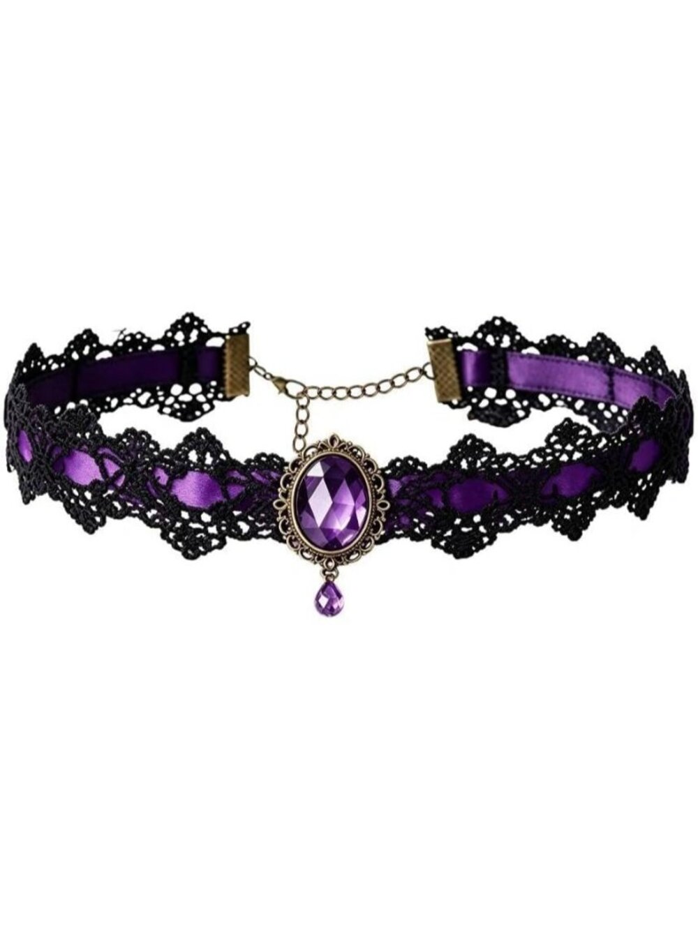 Women's Purple Gothic Lace Choker Adjustable Chain Cosplay Halloween Necklace